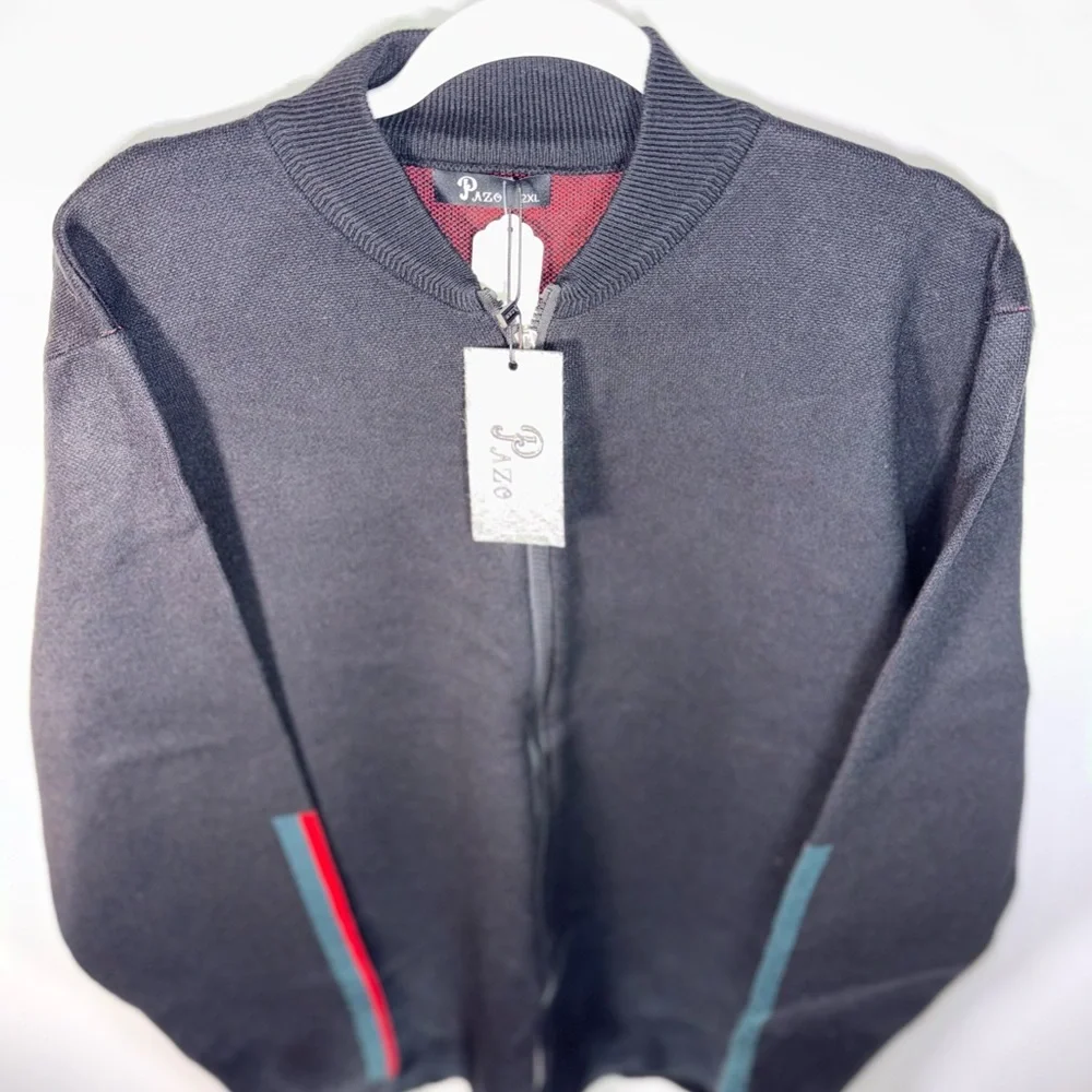 Designer Pazo Mens Black zip up Big/Tall Sweater with Stripes size 2xl NWT